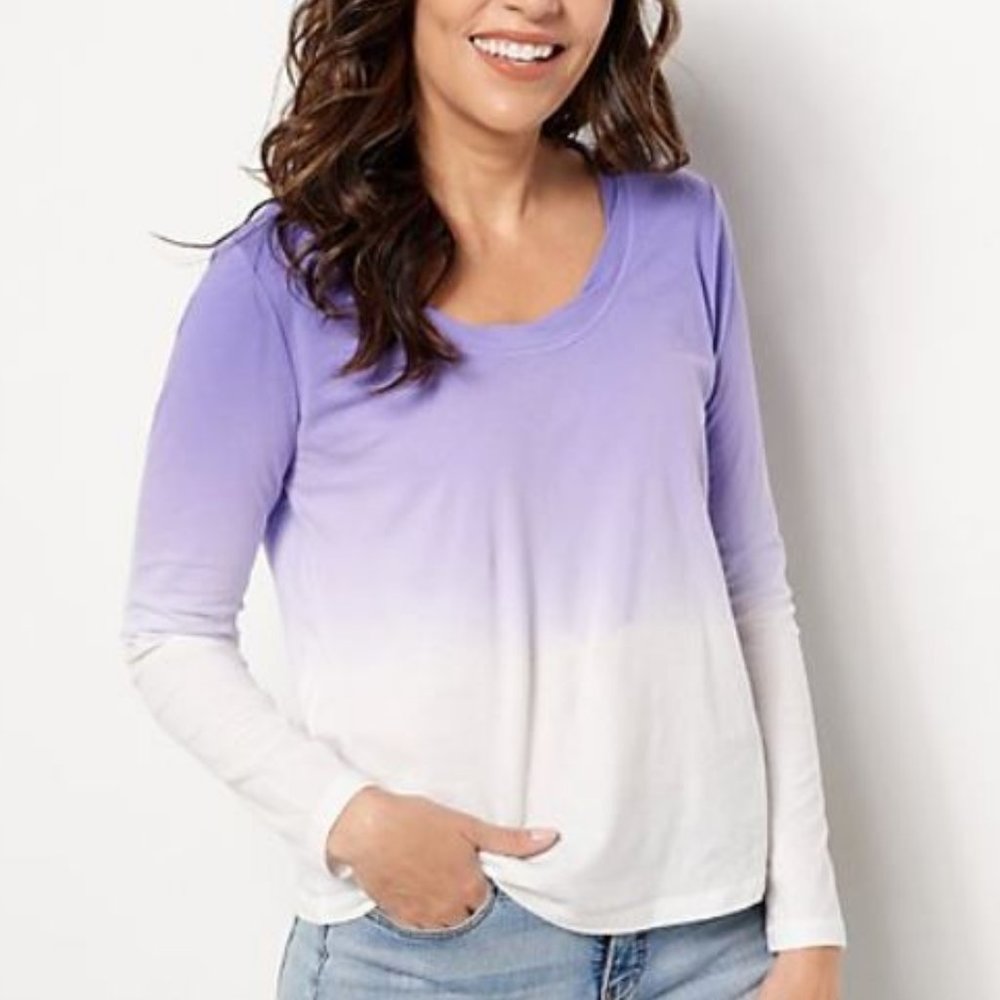 Candace Cameron Bure Tops Small Women's Purple Ocean Dipped Cotton Tie Dye Shirt